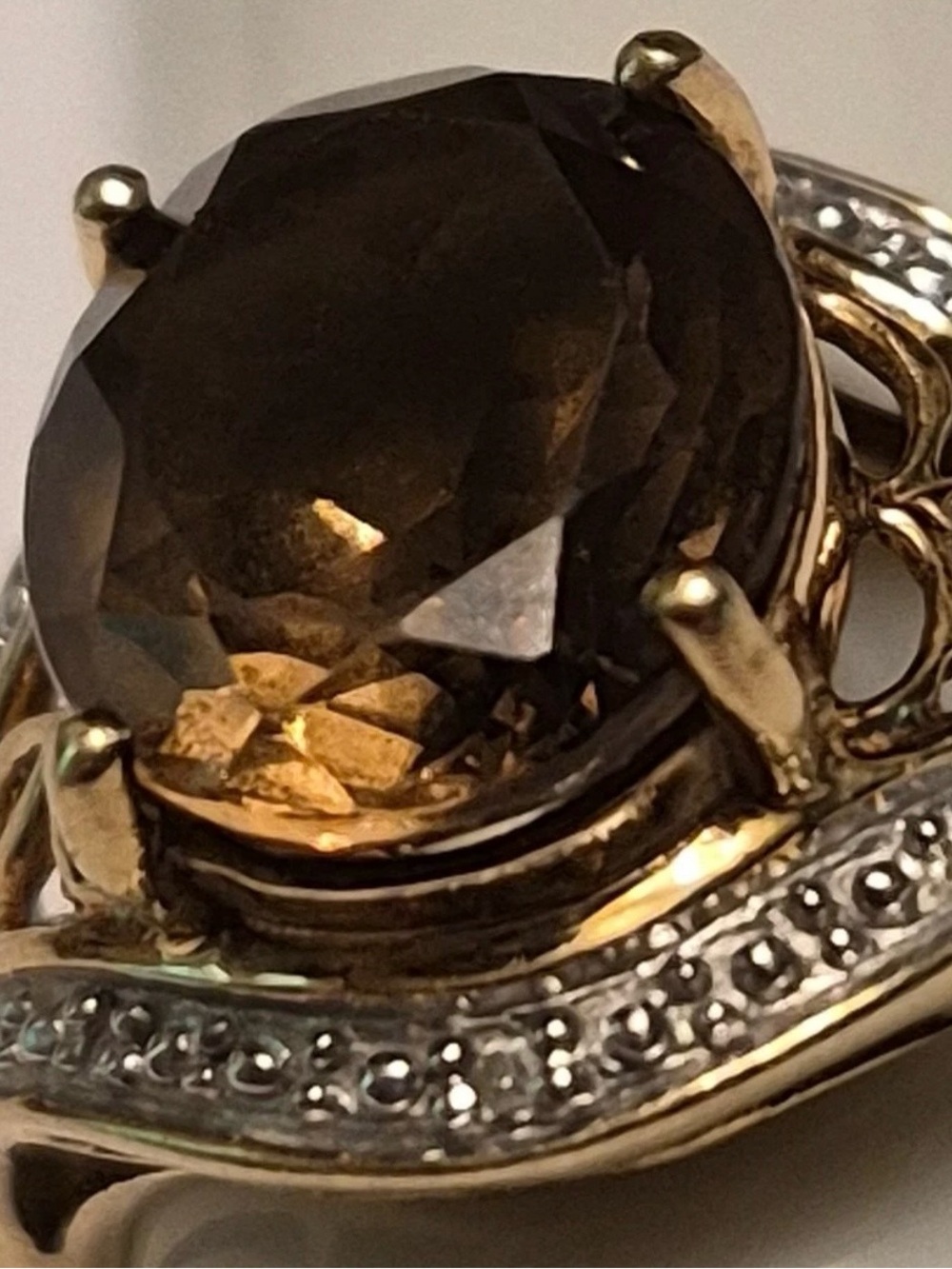 14K Gold Champagne Topaz & Genuine Diamond Cocktail Ring Size 7
